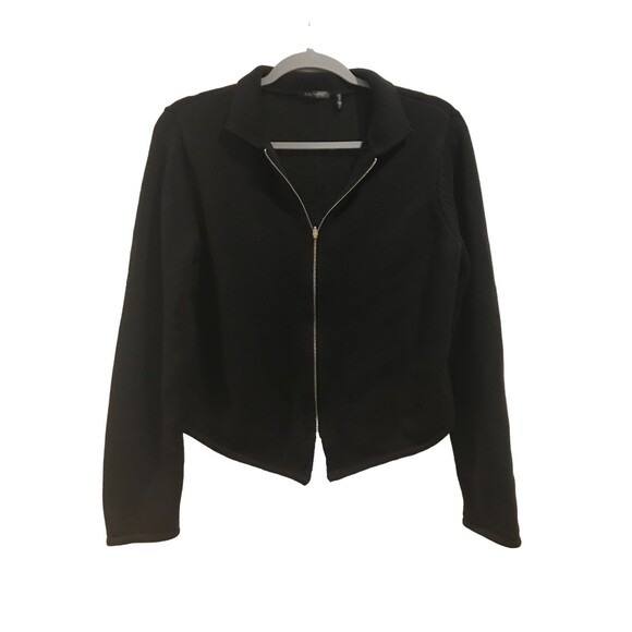 Women's Large Daisy Fuentes Cardigan Sweater with Zipper Black - Picture 1 of 2